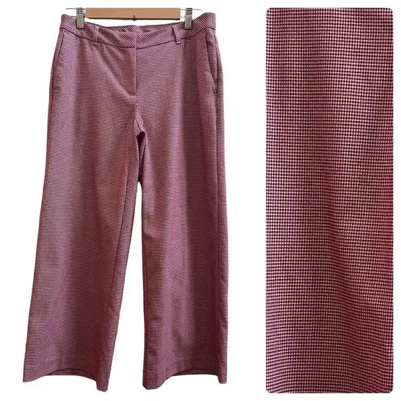 J Jill Red Houndstooth Print Size 8 Viscose Blend Wide Leg Pant 24.5 Inch Inseam - Picture 13 of 13